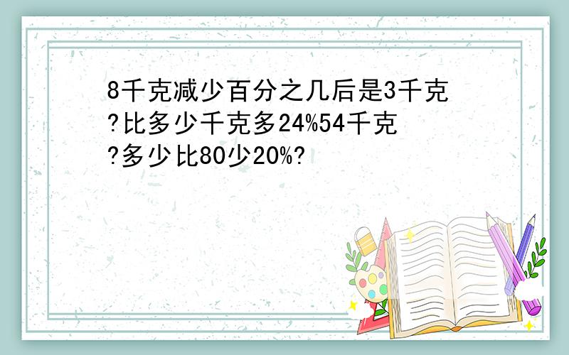 8千克减少百分之几后是3千克?比多少千克多24%54千克?多少比80少20%?