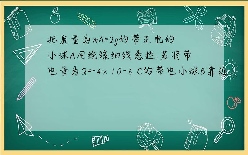 把质量为mA=2g的带正电的小球A用绝缘细线悬挂,若将带电量为Q=-4×10-6 C的带电小球B靠近