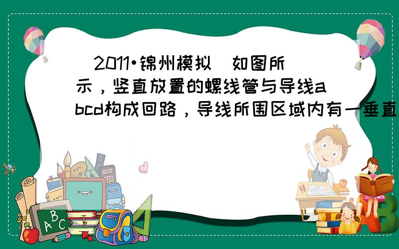 （2011•锦州模拟）如图所示，竖直放置的螺线管与导线abcd构成回路，导线所围区域内有一垂直纸面向里的变化的匀强磁场，