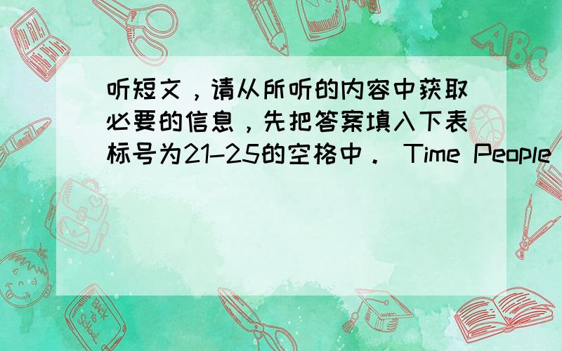 听短文，请从所听的内容中获取必要的信息，先把答案填入下表标号为21-25的空格中。 Time People Do Sat