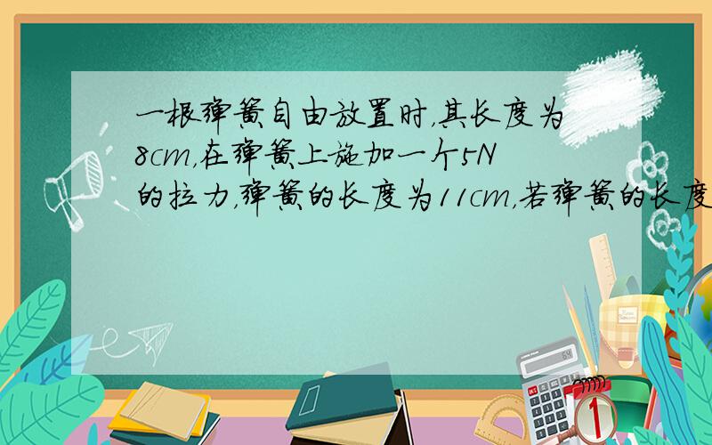 一根弹簧自由放置时，其长度为8cm，在弹簧上施加一个5N的拉力，弹簧的长度为11cm，若弹簧的长度增加到14cm，弹簧受