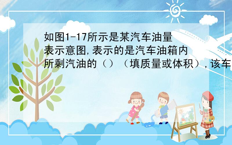 如图1-17所示是某汽车油量表示意图,表示的是汽车油箱内所剩汽油的（）（填质量或体积）,该车此时所剩汽油是∶（）．