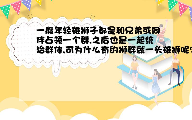 一般年轻雄狮子都是和兄弟或同伴占领一个群,之后也是一起统治群体,可为什么有的狮群就一头雄狮呢?