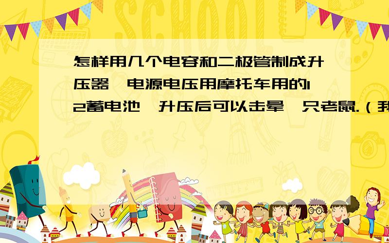 怎样用几个电容和二极管制成升压器,电源电压用摩托车用的12蓄电池,升压后可以击晕一只老鼠.（我对这...