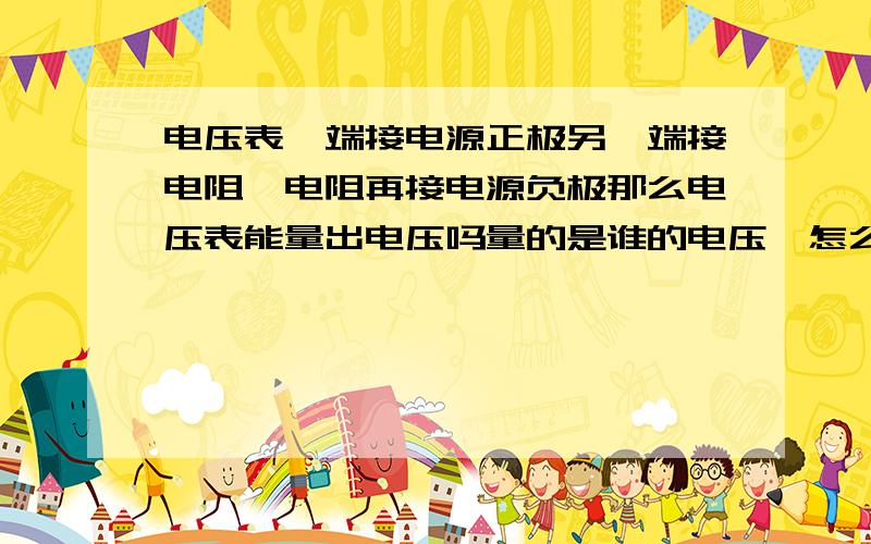 电压表一端接电源正极另一端接电阻,电阻再接电源负极那么电压表能量出电压吗量的是谁的电压,怎么算 ?