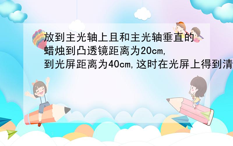 放到主光轴上且和主光轴垂直的蜡烛到凸透镜距离为20cm,到光屏距离为40cm,这时在光屏上得到清晰烛焰的像,则下列说法正