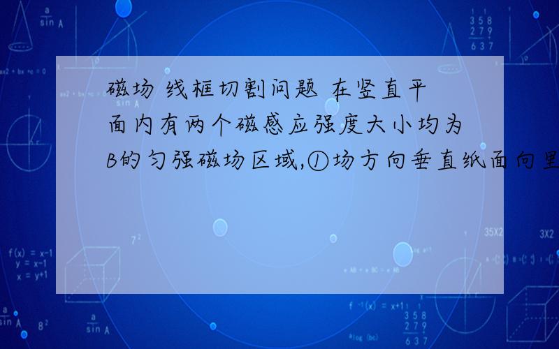 磁场 线框切割问题 在竖直平面内有两个磁感应强度大小均为B的匀强磁场区域,①场方向垂直纸面向里,②场方向垂直纸面向外,磁