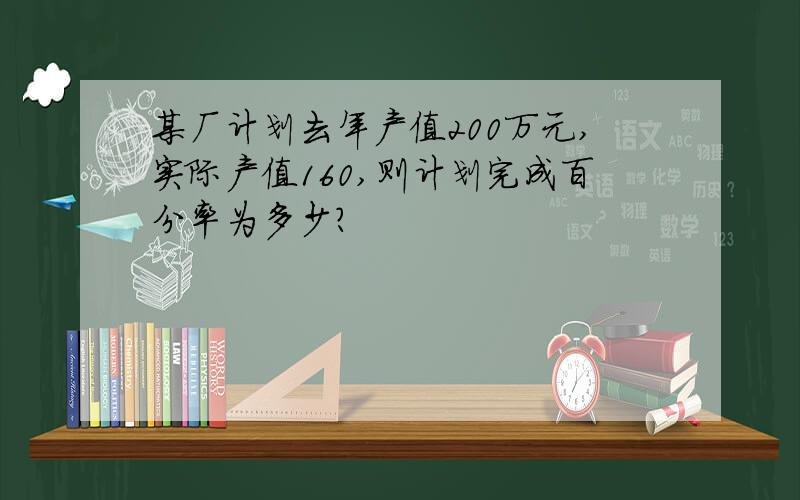 某厂计划去年产值200万元,实际产值160,则计划完成百分率为多少?