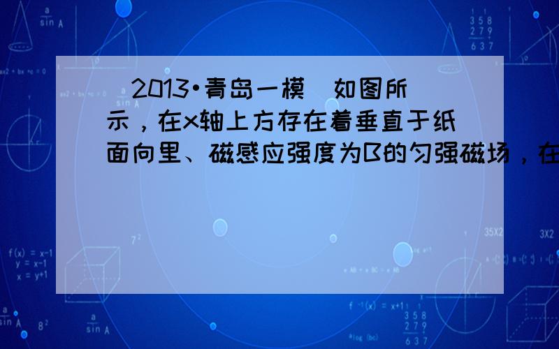 （2013•青岛一模）如图所示，在x轴上方存在着垂直于纸面向里、磁感应强度为B的匀强磁场，在x轴下方存在着沿y轴正方向的