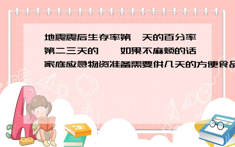 地震震后生存率第一天的百分率第二三天的,呃如果不麻烦的话家庭应急物资准备需要供几天的方便食品?Thank you ver