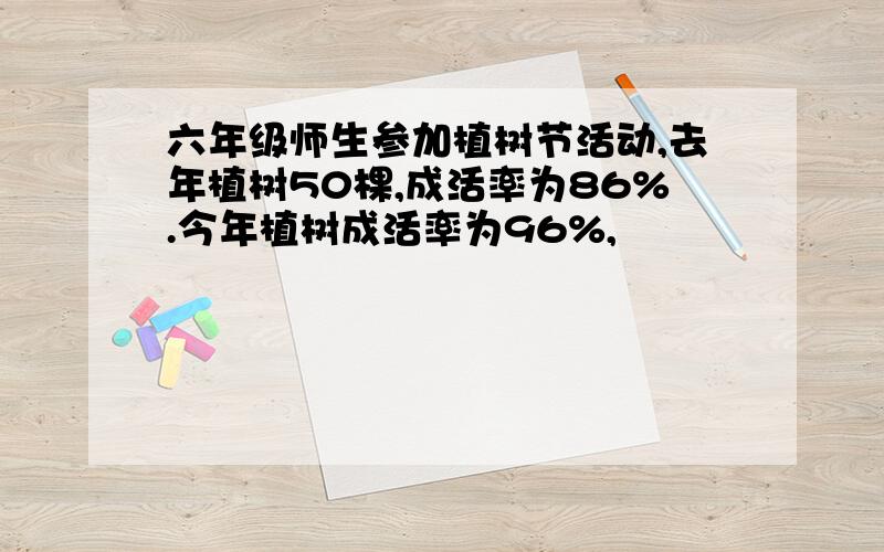 六年级师生参加植树节活动,去年植树50棵,成活率为86%.今年植树成活率为96%,