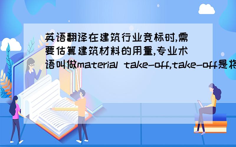 英语翻译在建筑行业竞标时,需要估算建筑材料的用量,专业术语叫做material take-off,take-off是将统