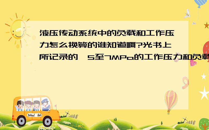 液压传动系统中的负载和工作压力怎么换算的谁知道啊?光书上所记录的》5至7MPa的工作压力和负载F(N)>50000的范围