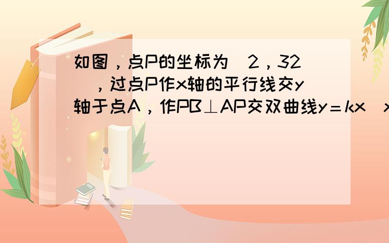 如图，点P的坐标为(2，32)，过点P作x轴的平行线交y轴于点A，作PB⊥AP交双曲线y＝kx（x＞0）于点B，连接AB