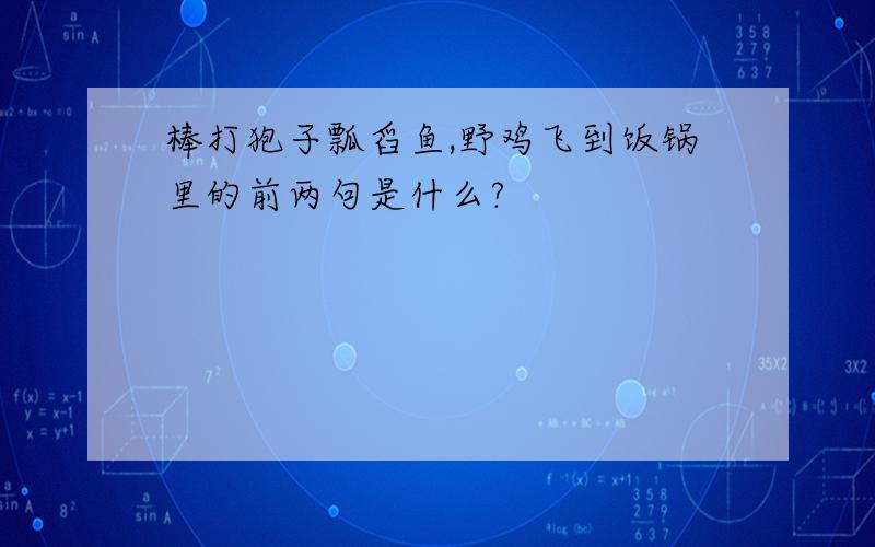 棒打狍子瓢舀鱼,野鸡飞到饭锅里的前两句是什么?