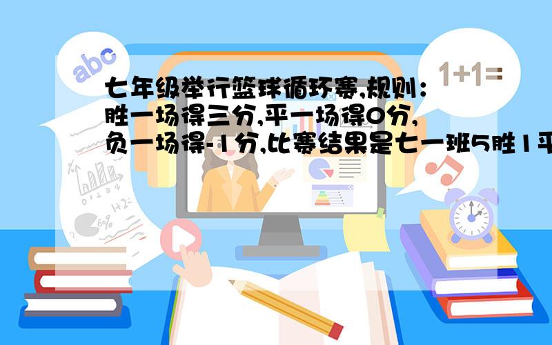 七年级举行篮球循环赛,规则：胜一场得三分,平一场得0分,负一场得-1分,比赛结果是七一班5胜1平2负.