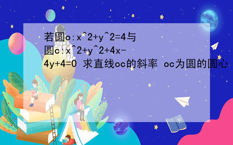 若圆o:x^2+y^2=4与圆c:x^2+y^2+4x-4y+4=0 求直线oc的斜率 oc为圆的圆心