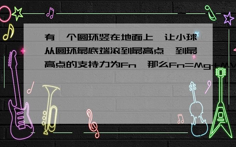 有一个圆环竖在地面上,让小球从圆环最底端滚到最高点,到最高点的支持力为Fn,那么Fn=Mg+MV2/R对吗?在最底端Fn