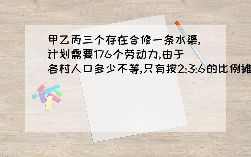 甲乙丙三个存在合修一条水渠,计划需要176个劳动力,由于各村人口多少不等,只有按2:3:6的比例摊派才较合理甲