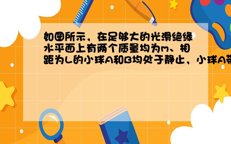 如图所示，在足够大的光滑绝缘水平面上有两个质量均为m、相距为L的小球A和B均处于静止，小球A带+q的电量，小球B不带电。