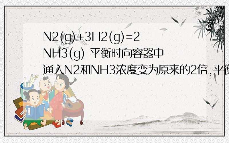 N2(g)+3H2(g)=2NH3(g) 平衡时向容器中通入N2和NH3浓度变为原来的2倍,平衡____