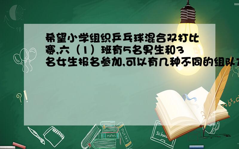 希望小学组织乒乓球混合双打比赛,六（1）班有5名男生和3名女生报名参加,可以有几种不同的组队方案?