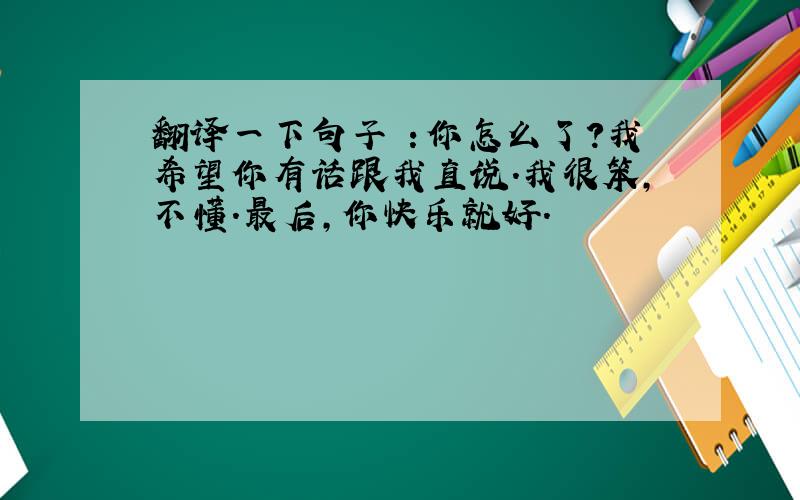 翻译一下句子 ：你怎么了?我希望你有话跟我直说.我很笨,不懂.最后,你快乐就好.