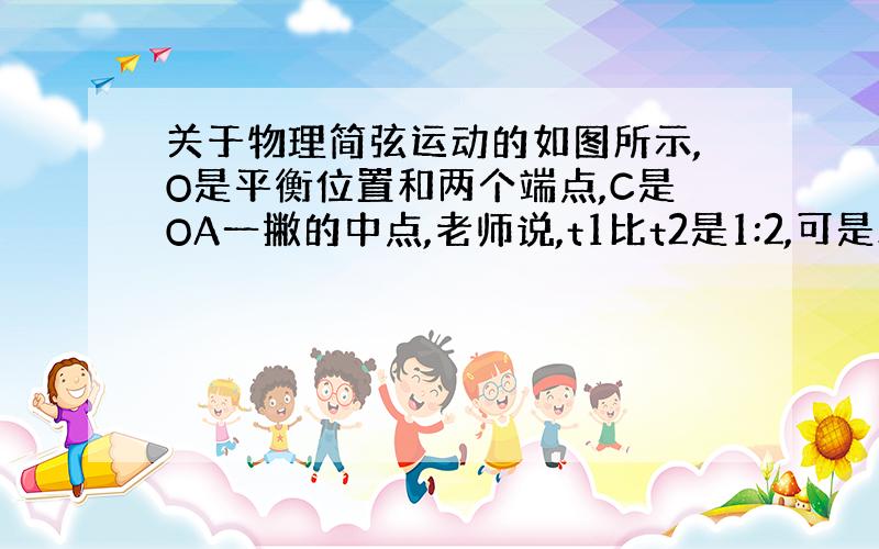 关于物理简弦运动的如图所示,O是平衡位置和两个端点,C是OA一撇的中点,老师说,t1比t2是1:2,可是从正弦图中,利用