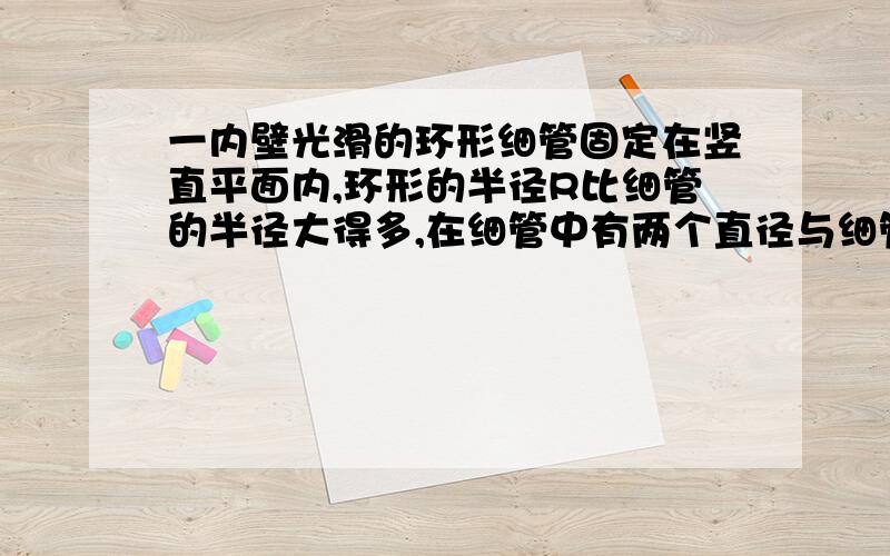 一内壁光滑的环形细管固定在竖直平面内,环形的半径R比细管的半径大得多,在细管中有两个直径与细管内径相同的小球A、B,A、