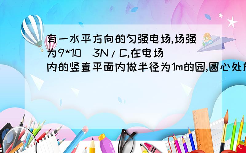 有一水平方向的匀强电场,场强为9*10^3N/C,在电场内的竖直平面内做半径为1m的园,圆心处放置电量为1*10^(-6