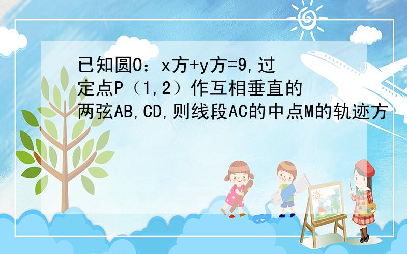 已知圆O：x方+y方=9,过定点P（1,2）作互相垂直的两弦AB,CD,则线段AC的中点M的轨迹方