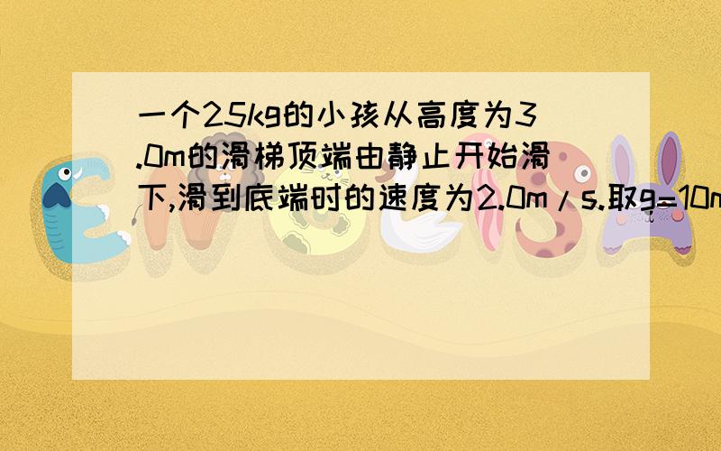 一个25kg的小孩从高度为3.0m的滑梯顶端由静止开始滑下,滑到底端时的速度为2.0m/s.取g=10m/s2,合外力做