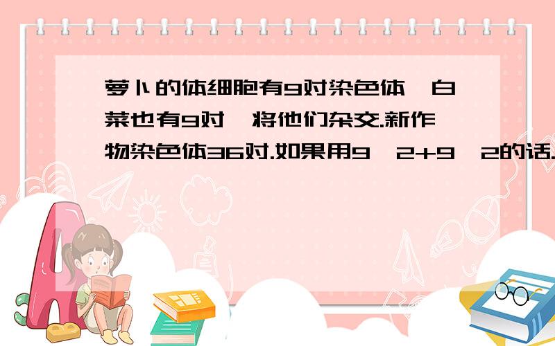 萝卜的体细胞有9对染色体,白菜也有9对、将他们杂交.新作物染色体36对.如果用9*2+9*2的话.