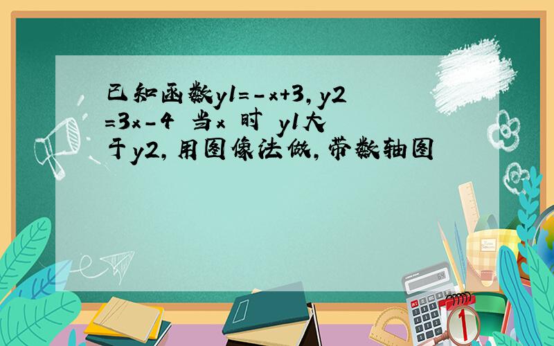 已知函数y1=-x+3,y2=3x-4 当x 时 y1大于y2,用图像法做,带数轴图