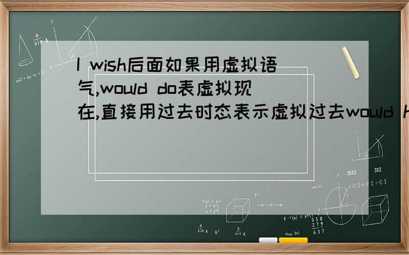 I wish后面如果用虚拟语气,would do表虚拟现在,直接用过去时态表示虚拟过去would have done虚拟