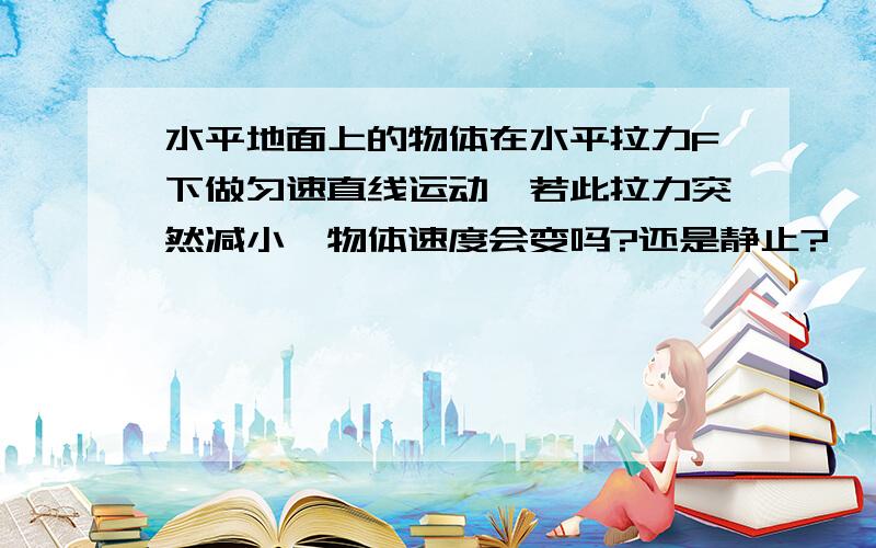 水平地面上的物体在水平拉力F下做匀速直线运动,若此拉力突然减小,物体速度会变吗?还是静止?