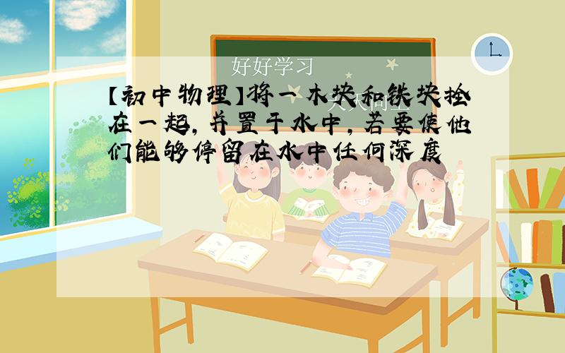 【初中物理】将一木块和铁块拴在一起,并置于水中,若要使他们能够停留在水中任何深度