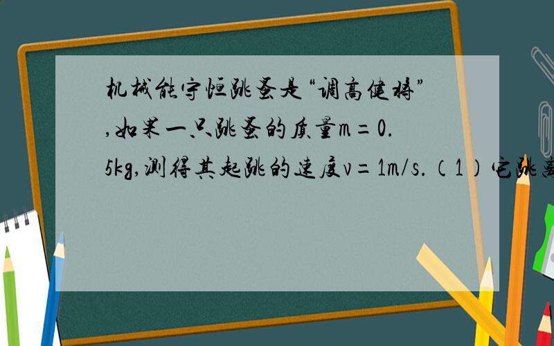 机械能守恒跳蚤是“调高健将”,如果一只跳蚤的质量m=0.5kg,测得其起跳的速度v=1m/s.（1）它跳离地面时的动能多