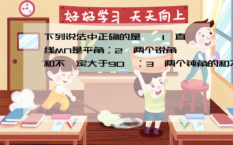 下列说法中正确的是【】1】直线MN是平角；2】两个锐角 和不一定大于90°；3】两个钝角的和不一定大于180°