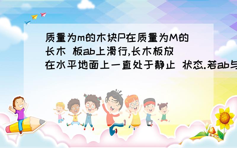 质量为m的木块P在质量为M的长木 板ab上滑行,长木板放在水平地面上一直处于静止 状态.若ab与地面间的动摩擦因数为μ1