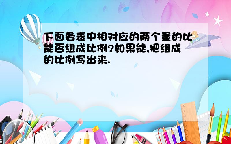 下面各表中相对应的两个量的比能否组成比例?如果能,把组成的比例写出来.