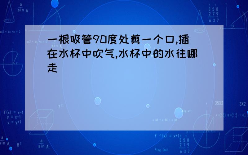 一根吸管90度处剪一个口,插在水杯中吹气,水杯中的水往哪走