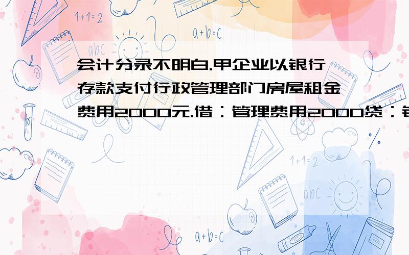 会计分录不明白.甲企业以银行存款支付行政管理部门房屋租金费用2000元.借：管理费用2000贷：银行存款2000借：本年