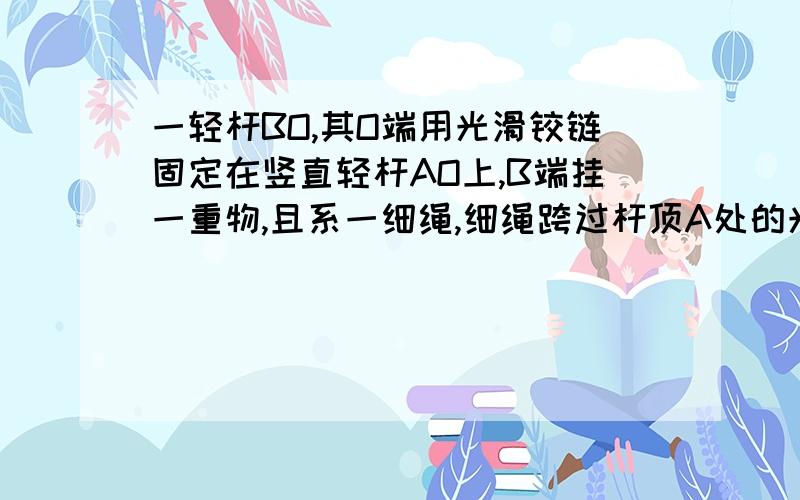 一轻杆BO,其O端用光滑铰链固定在竖直轻杆AO上,B端挂一重物,且系一细绳,细绳跨过杆顶A处的光滑小滑轮,用力F拉住,如