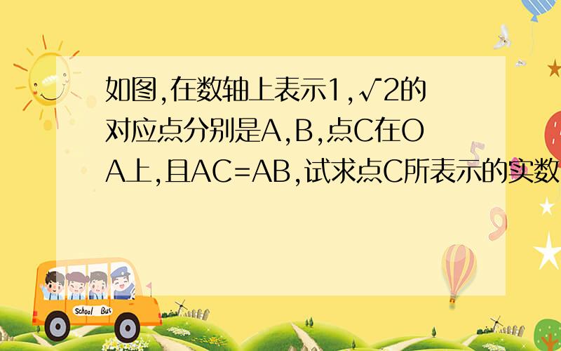 如图,在数轴上表示1,√2的对应点分别是A,B,点C在OA上,且AC=AB,试求点C所表示的实数