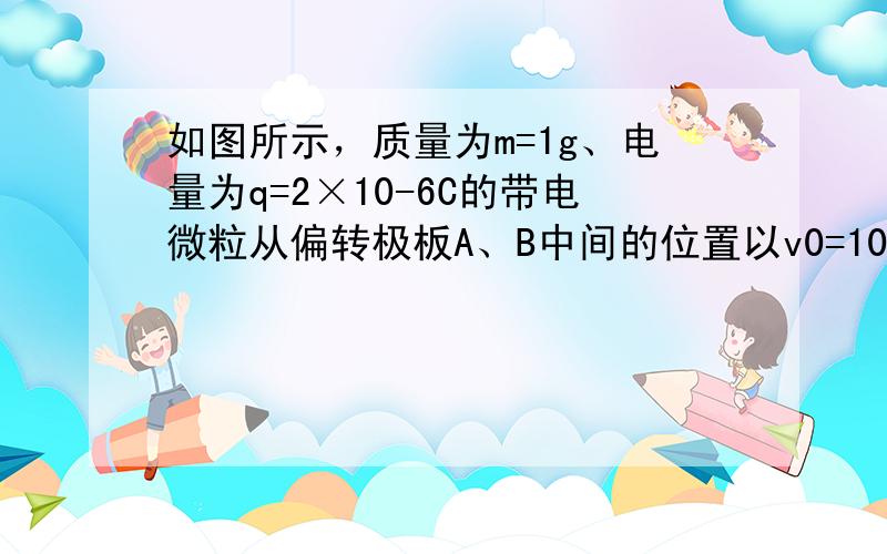 如图所示，质量为m=1g、电量为q=2×10-6C的带电微粒从偏转极板A、B中间的位置以v0=10m/s的初速度垂直电场