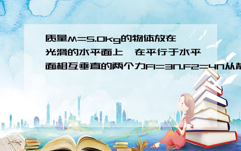 质量M=5.0kg的物体放在光滑的水平面上,在平行于水平面相互垂直的两个力F1=3N.F2=4N从静止运动