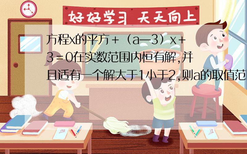 方程x的平方＋（a—3）x＋3＝0在实数范围内恒有解,并且适有一个解大于1小于2,则a的取值范围是?