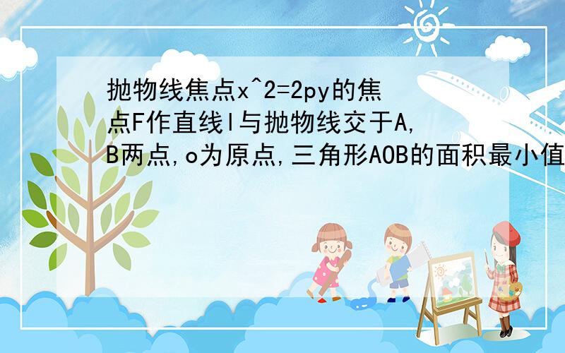 抛物线焦点x^2=2py的焦点F作直线l与抛物线交于A,B两点,o为原点,三角形AOB的面积最小值