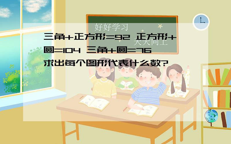 三角+正方形=92 正方形+圆=104 三角+圆=76 求出每个图形代表什么数?